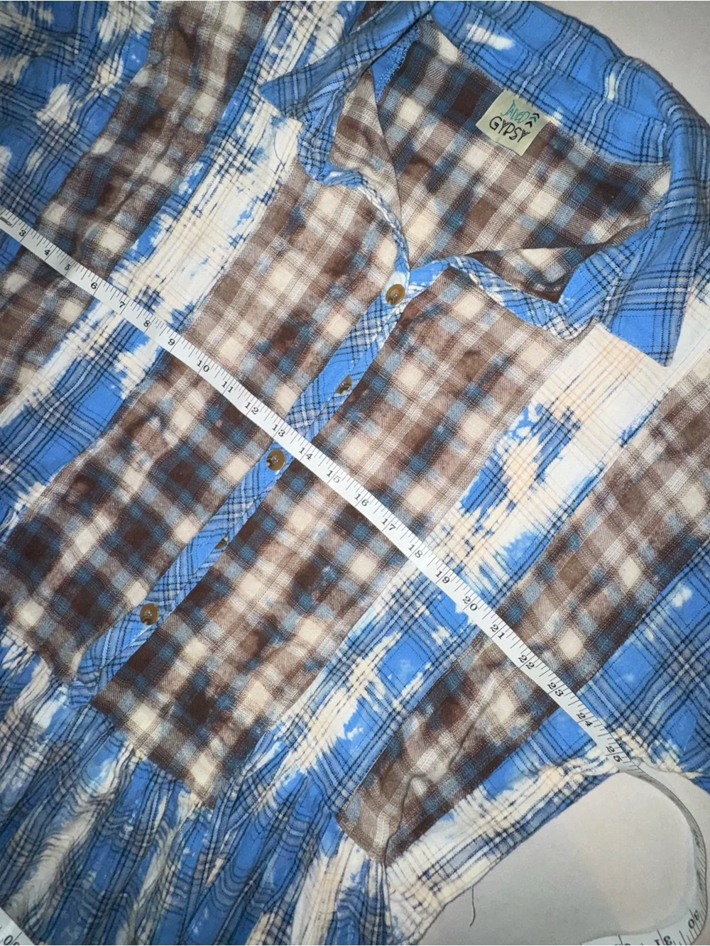 Jaded Gypsy Plaid Tunic Dress L XL Blue Brown Distressed Cowgirl Festival
